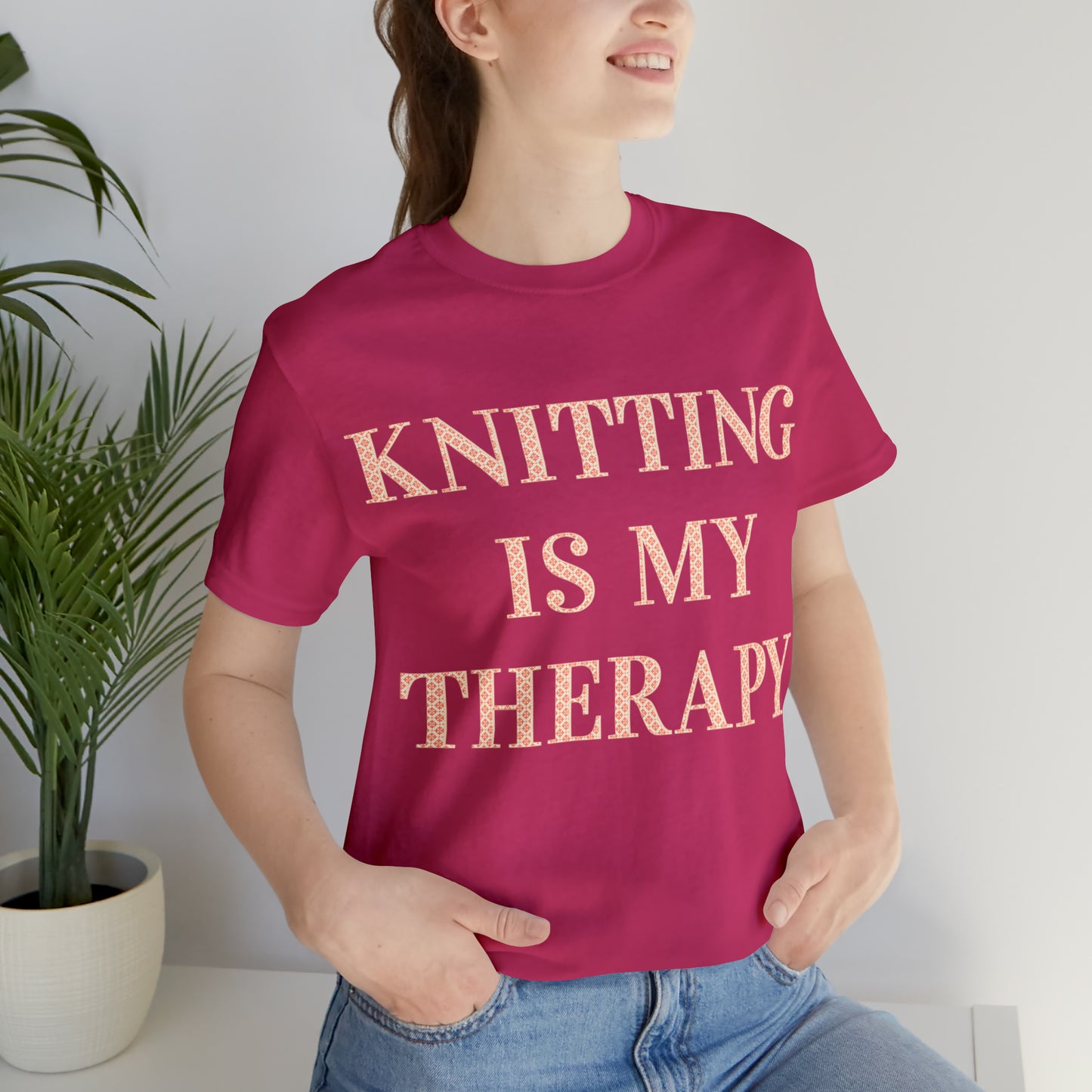 Knitting Is My Therapy- Adult, Regular Fit, Soft Cotton T-shirt