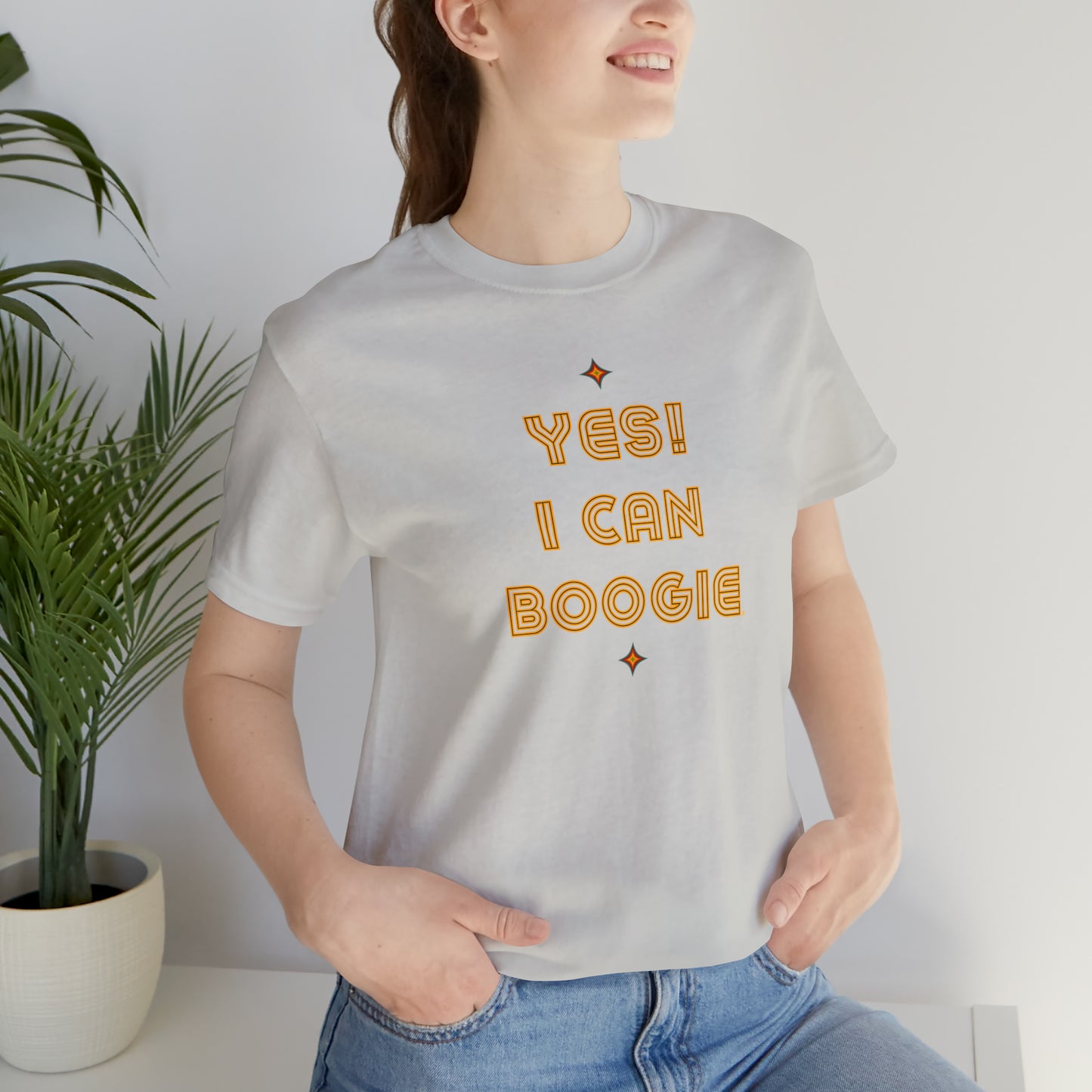 Dance, I Can Boogie, Retro Disco Dance, Words- Adult, Regular Fit, Soft Cotton, Smaller Size Image, T-shirt