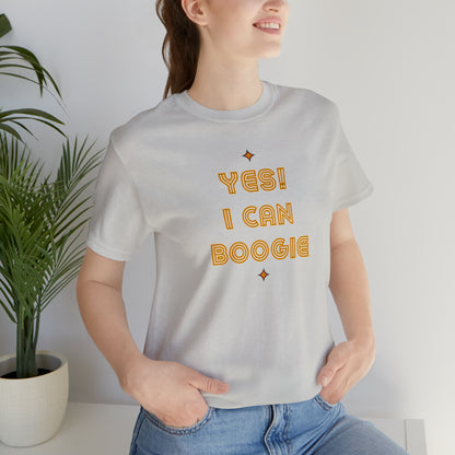 Dance, I Can Boogie, Retro Disco Dance, Words- Adult, Regular Fit, Soft Cotton, Smaller Size Image, T-shirt
