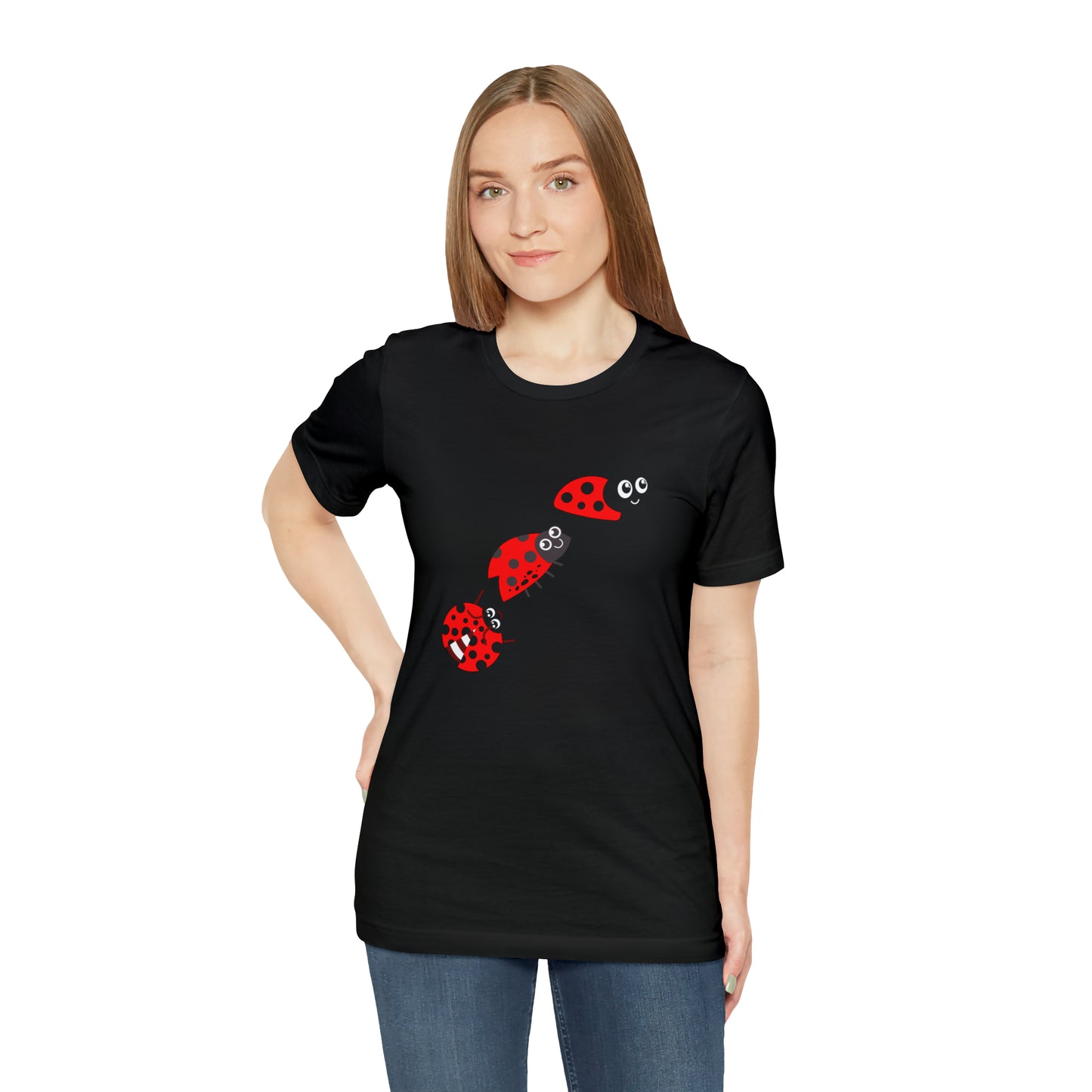 Ladybug Crossing Bug, Flowers, Plants- Adult, Regular Fit, Soft Cotton, T-shirt