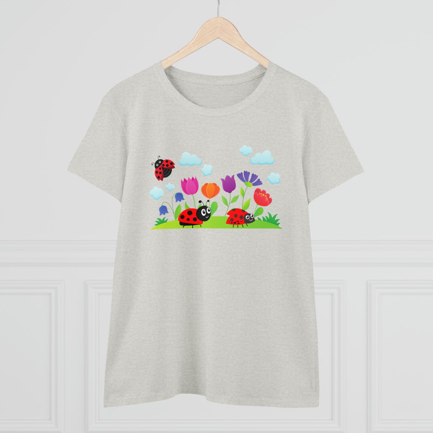 Nature, Flowers, Garden, Ladybug, Bugs-  Adult, Semi-fitted, T-shirt