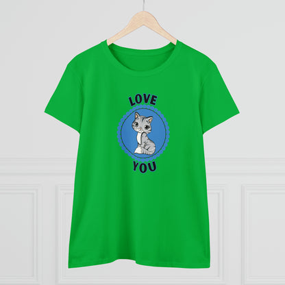 Cat, Love You, Animals- Adult, Semi-fitted T-shirt