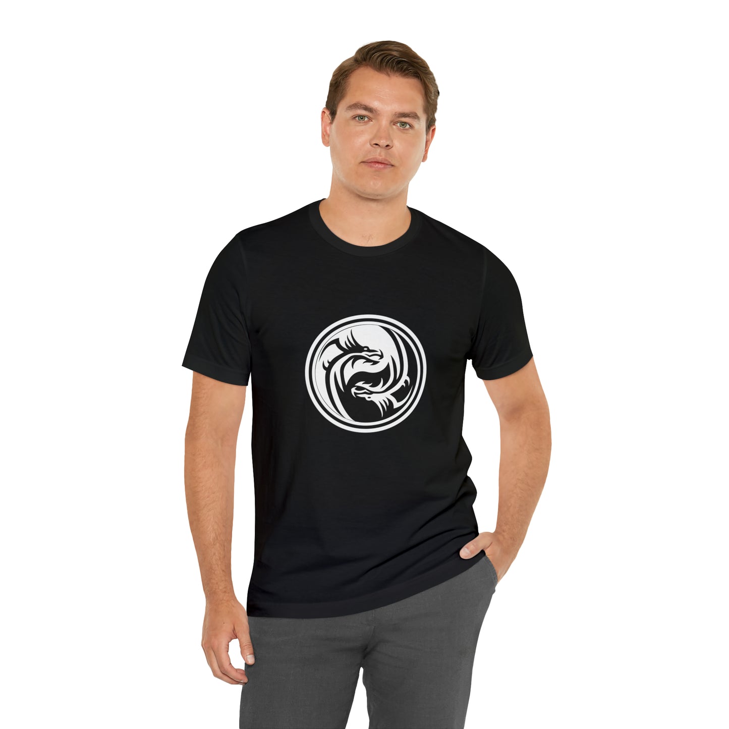 Symbol, Dragon, Ying Yang- Adult, Regular Fit, Soft Cotton, Smaller Size Image, T-shirt