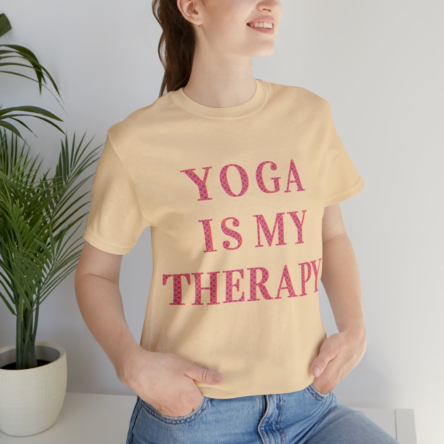 Yoga Is My Therapy- Adult, Regular Fit, Soft Cotton, Full Size Image, T-shirt