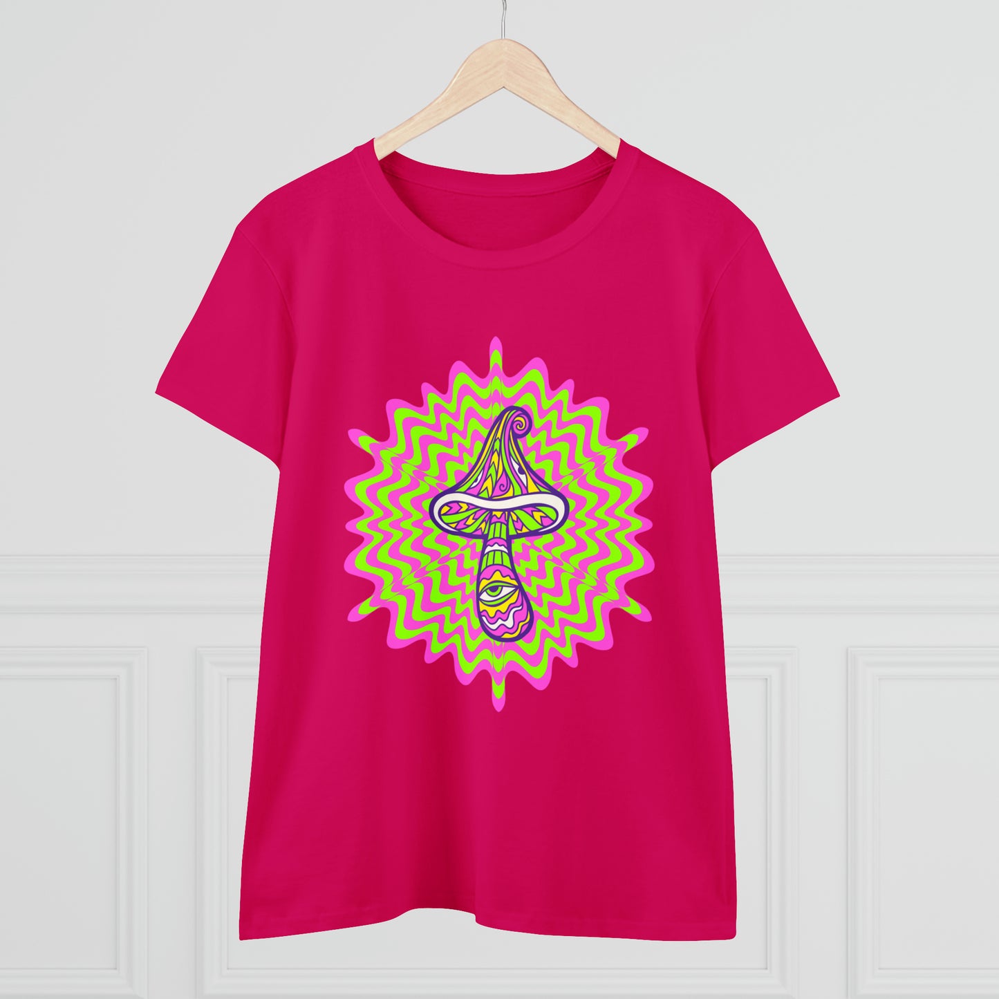 Colorful, Retro Mushrooms- Adult, Semi-fitted, Smaller Size Image, T-shirt