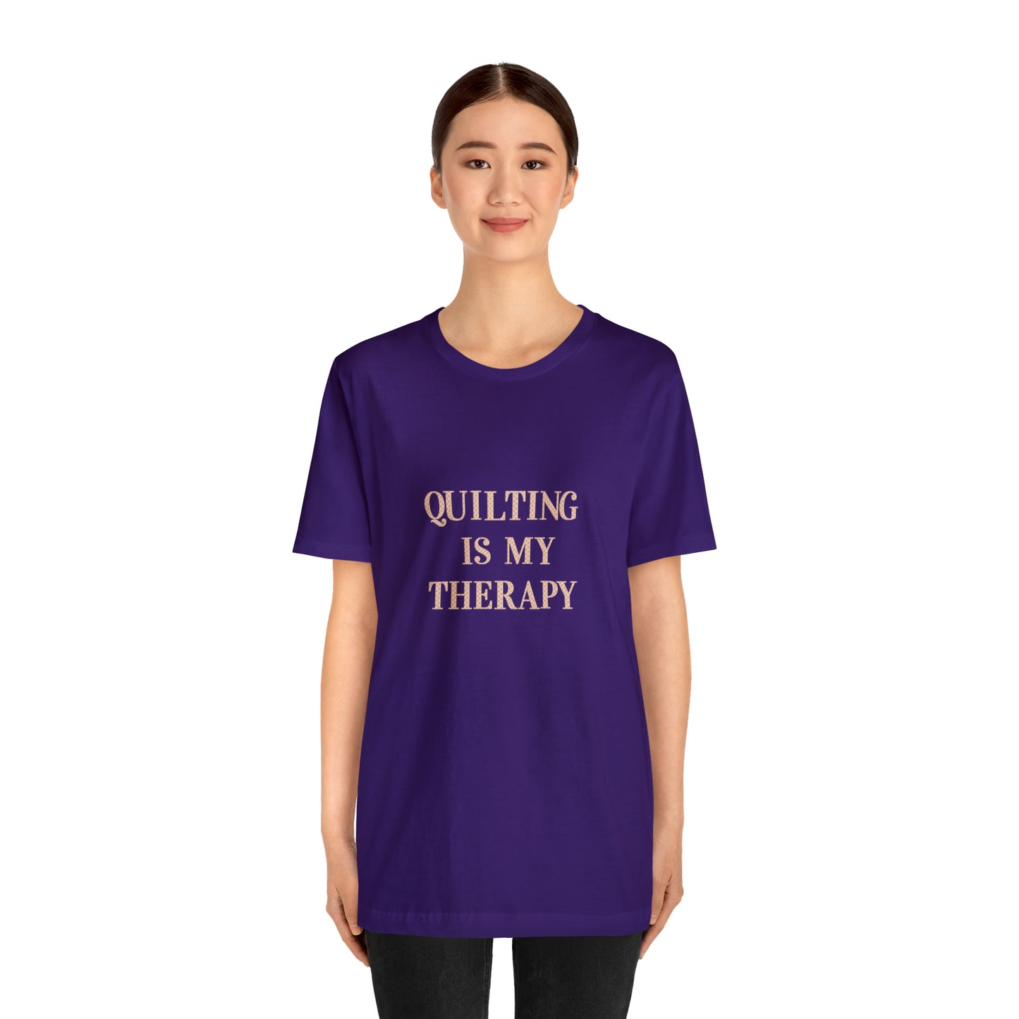 Hobby, Quilting Is My Therapy- Adult, Regular Fit, Soft Cotton, Smaller Size Image, T-shirt