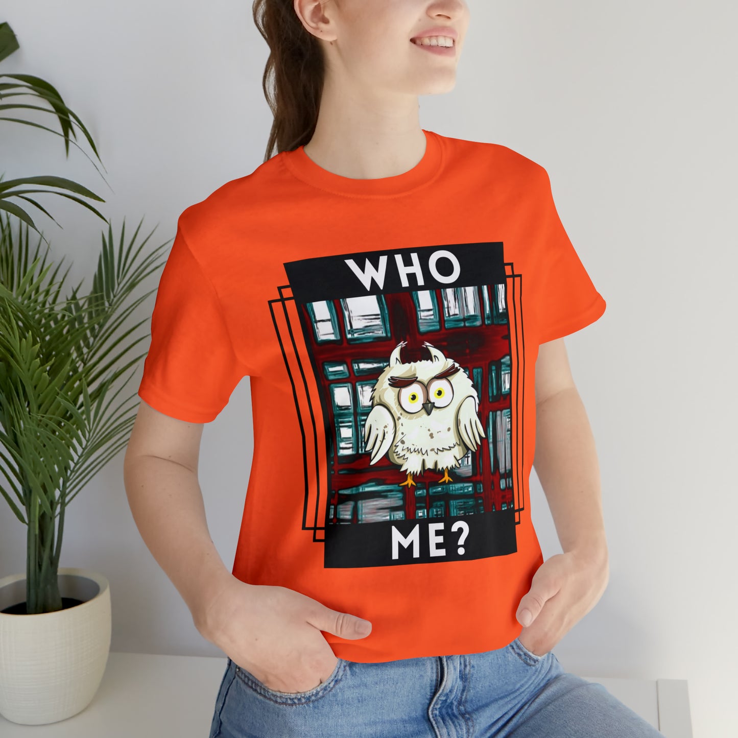 Bird, Who Me? Owl- Adult, Unisex Jersey Short Sleeve Tee, T-shirt