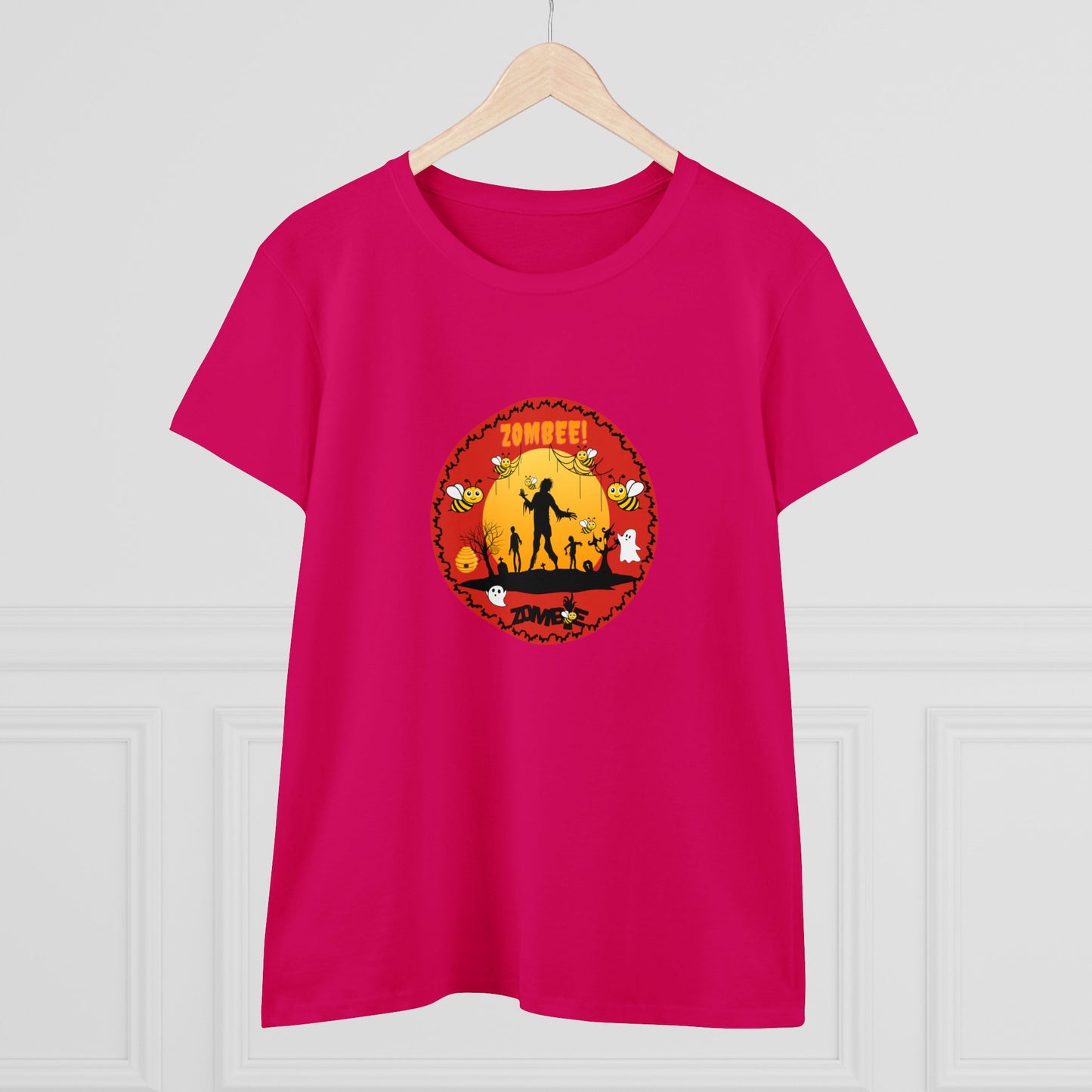 Animals, Bugs, Bee, ZOMBEE, Funny, Holiday, Halloween- Adult, Semi-fitted, Smaller Size Image, T-shirt