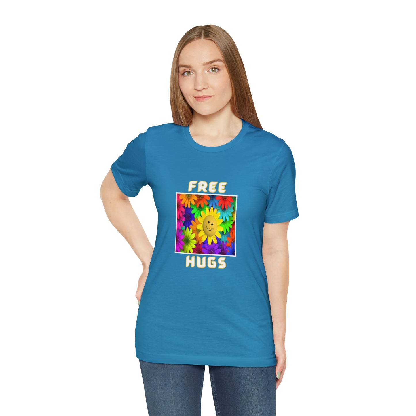 Positive, Art, Colorful, Nature, Flowers, Free Hugs- Adult, Regular Fit, Soft Cotton,  T-shirt