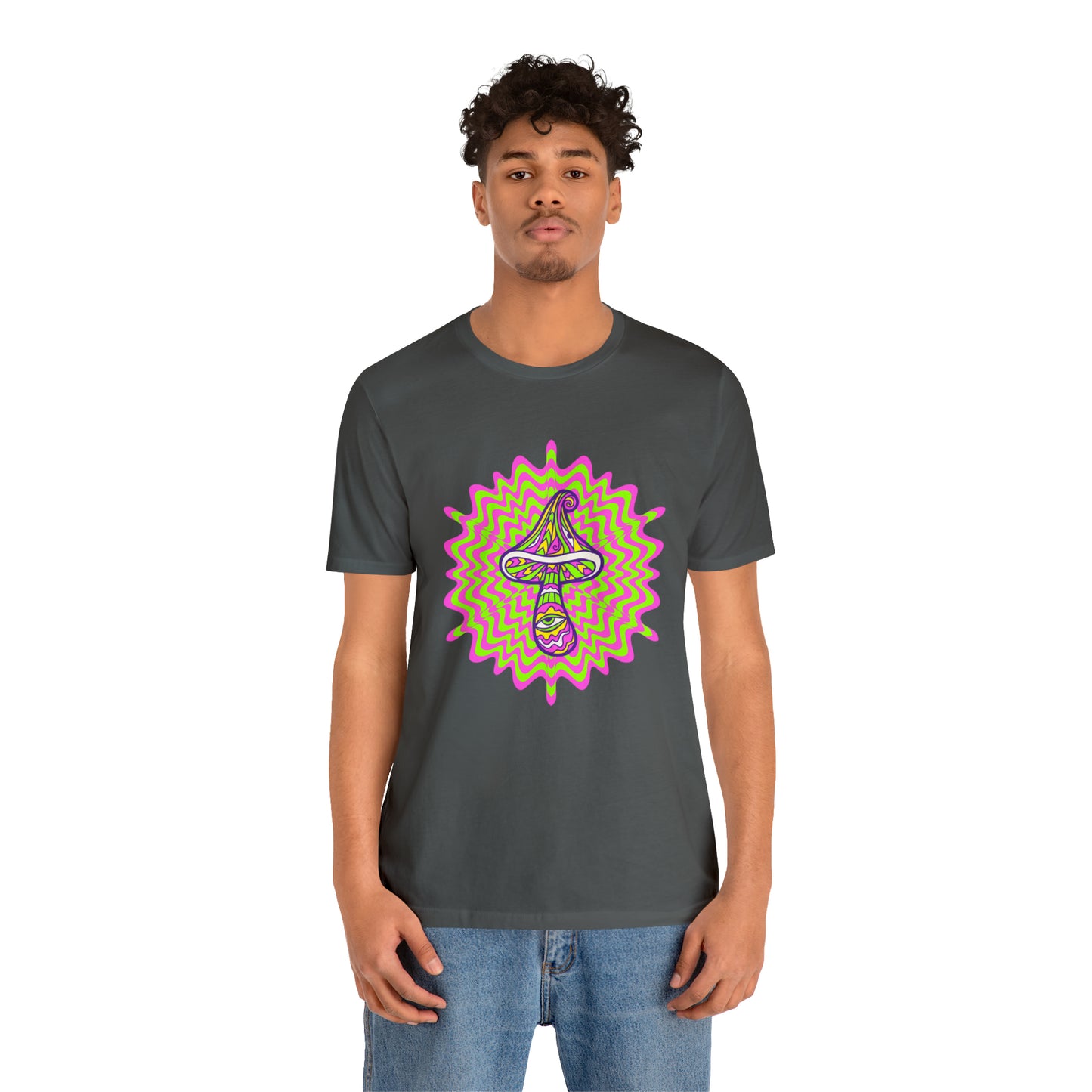 Colorful, Retro Mushrooms T-shirt- Adult, Regular Fit, Soft Cotton, T-shirt