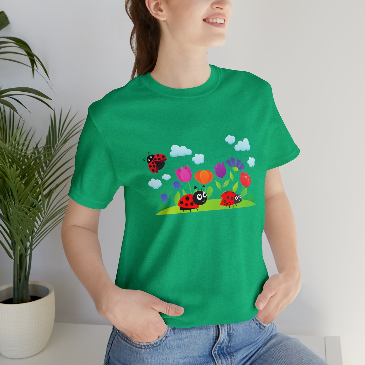 Nature, Plants, Flowers, No words, Ladybug Bugs- Adult, Regular Fit, Soft Cotton, T-shirt