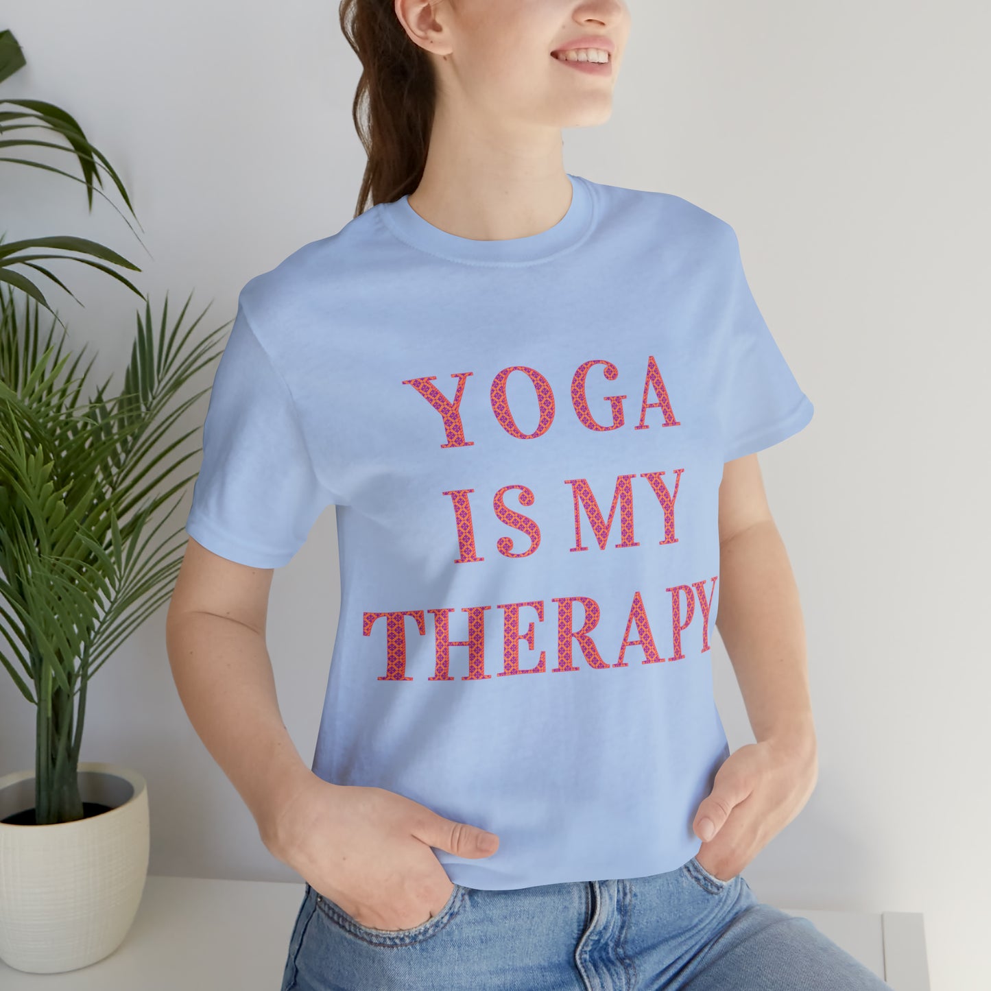 Yoga Is My Therapy- Adult, Regular Fit, Soft Cotton, Full Size Image, T-shirt