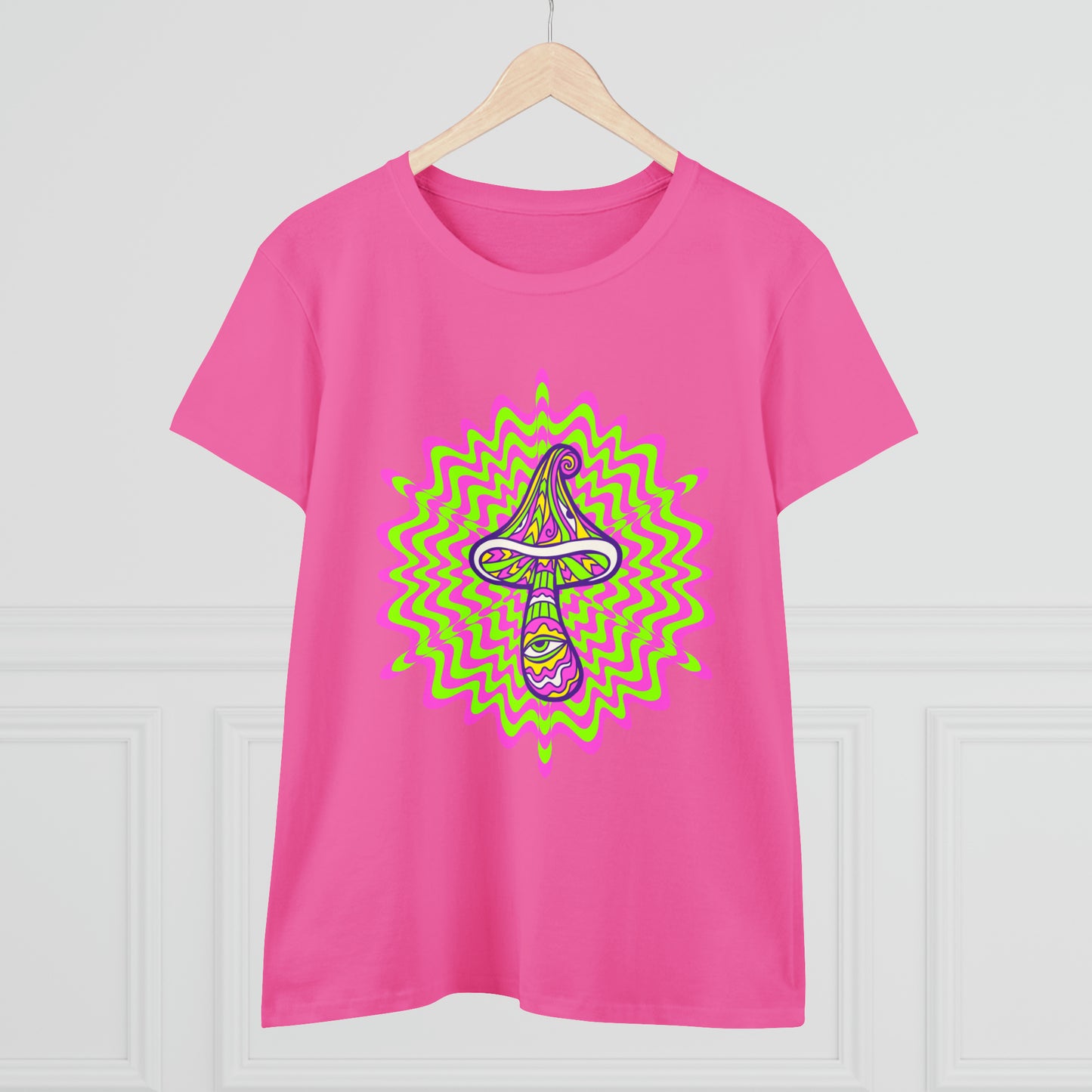 Colorful, Retro Mushrooms- Adult, Semi-fitted, Smaller Size Image, T-shirt