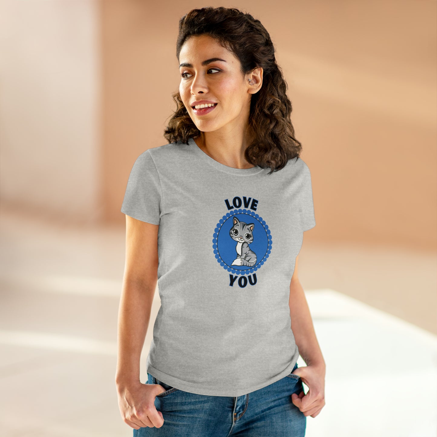 Cat, Love You, Animals- Adult, Semi-fitted T-shirt