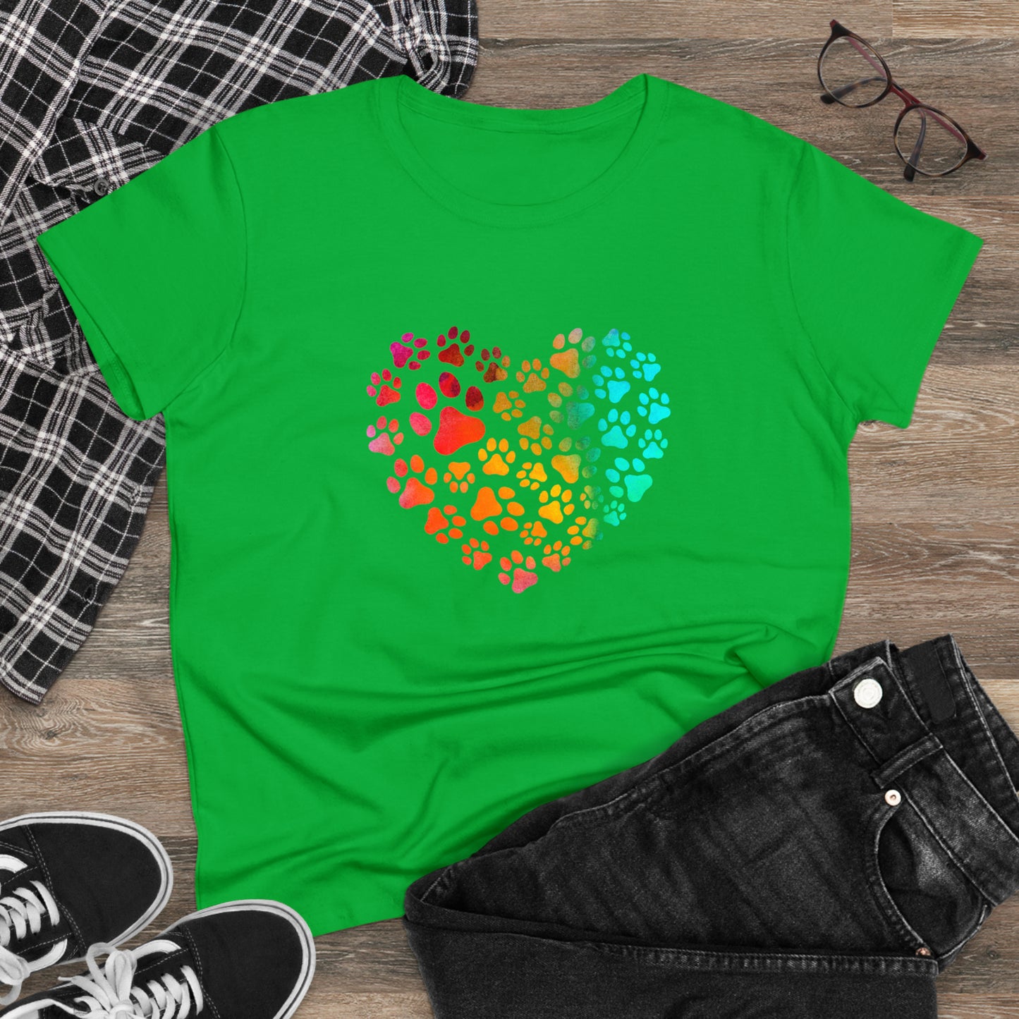 Art, Colorful, Love, Dog Paw- Adult, Semi-fitted, T-shirt