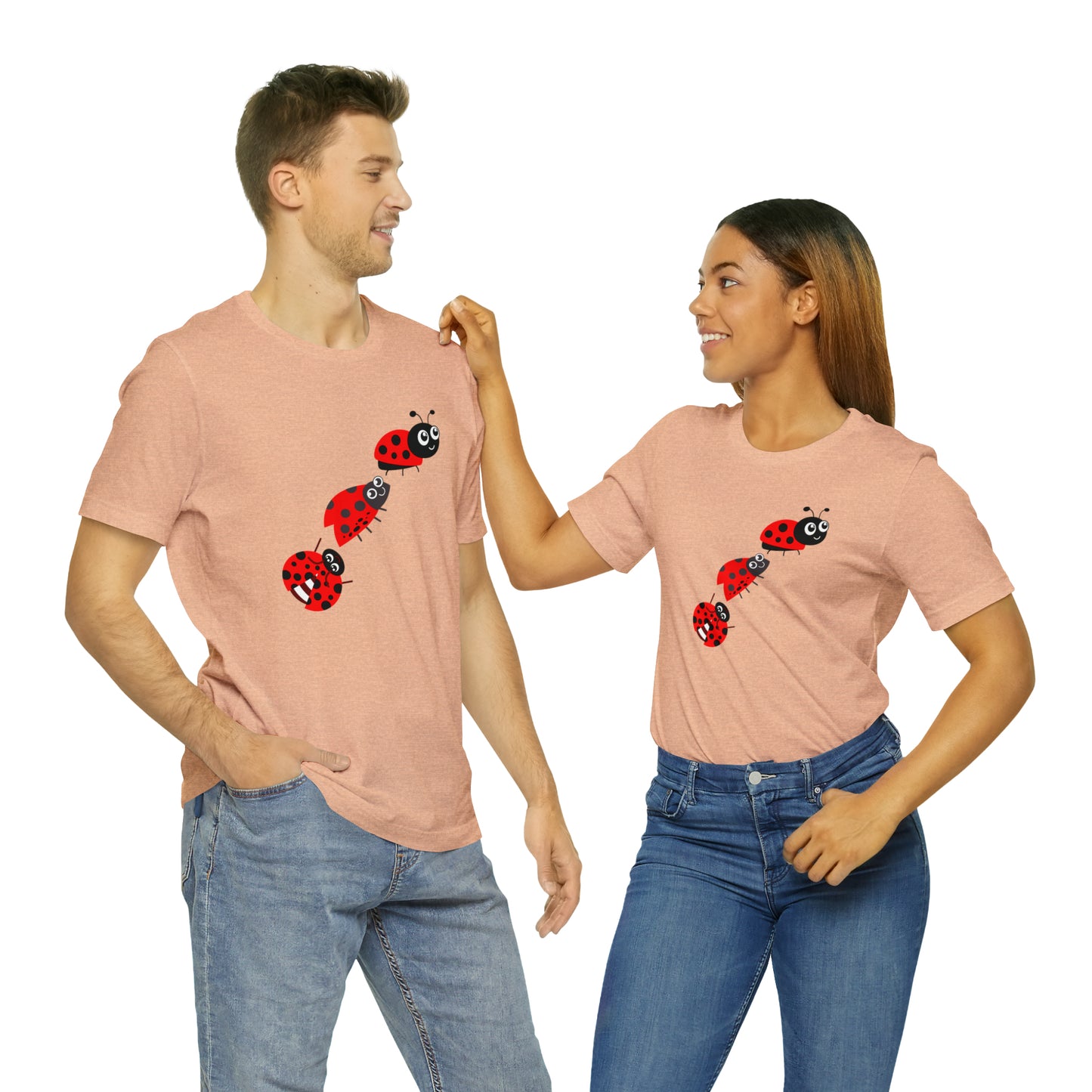 Ladybug Crossing Bug, Flowers, Plants- Adult, Regular Fit, Soft Cotton, T-shirt