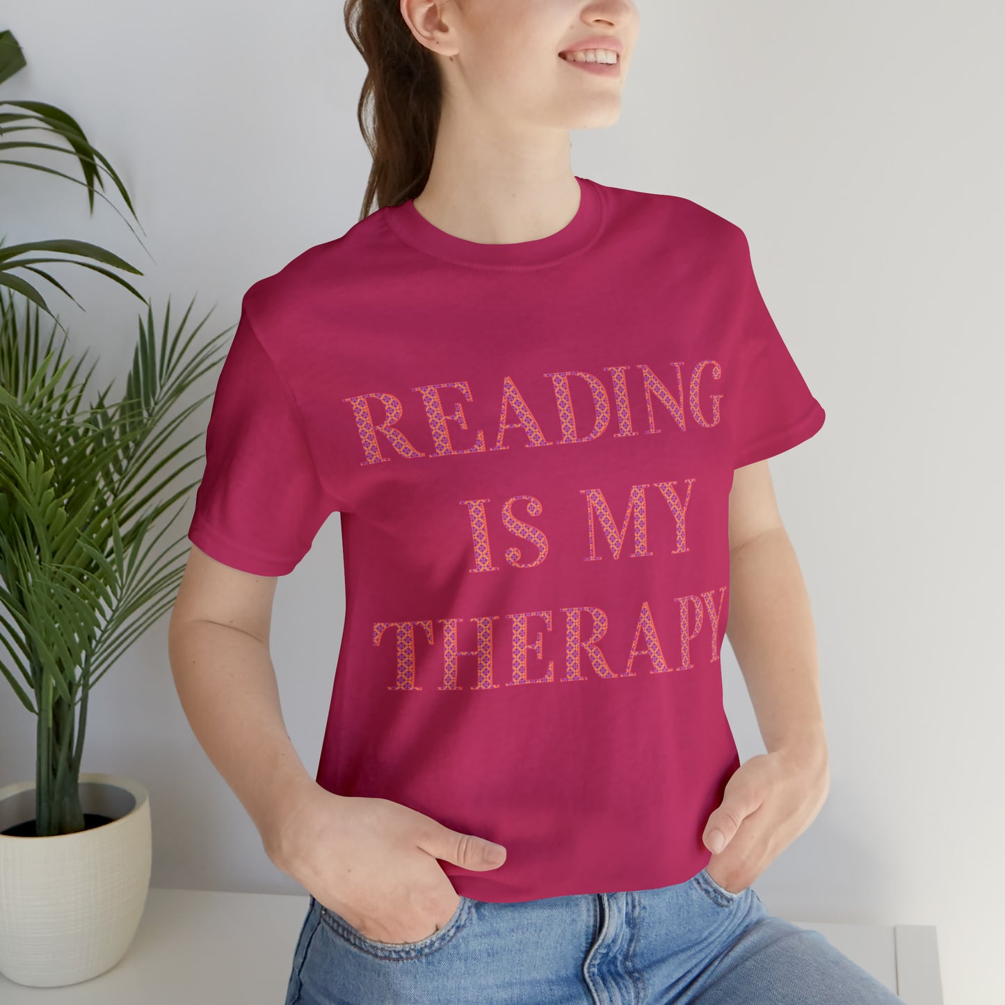 Reading Is My Therapy- Adult, Regular Fit, Soft Cotton, Full Size Image T-Shirt