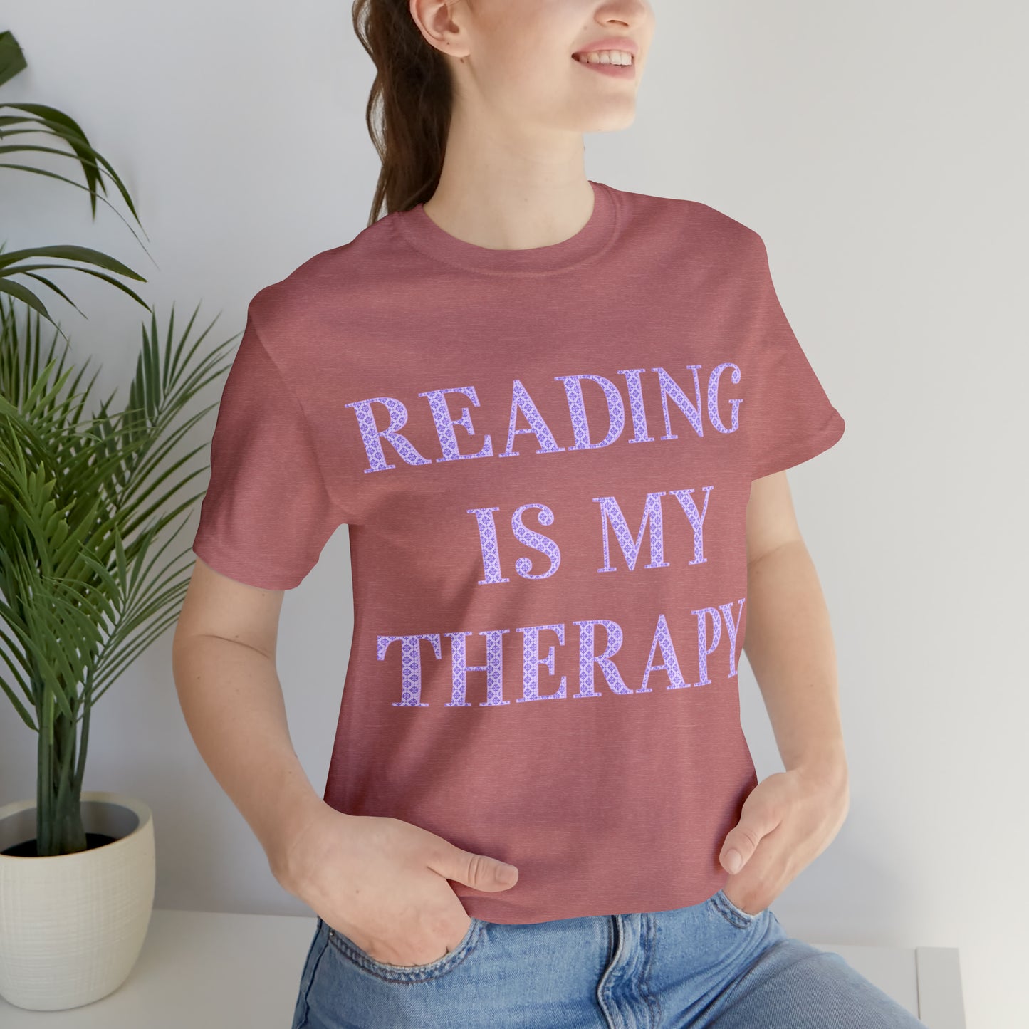 Reading Is My Therapy- Adult, Regular Fit, Soft Cotton, Full Size Image T-Shirt