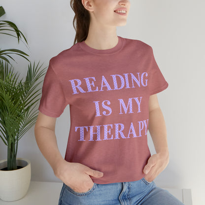 Reading Is My Therapy- Adult, Regular Fit, Soft Cotton, Full Size Image T-Shirt