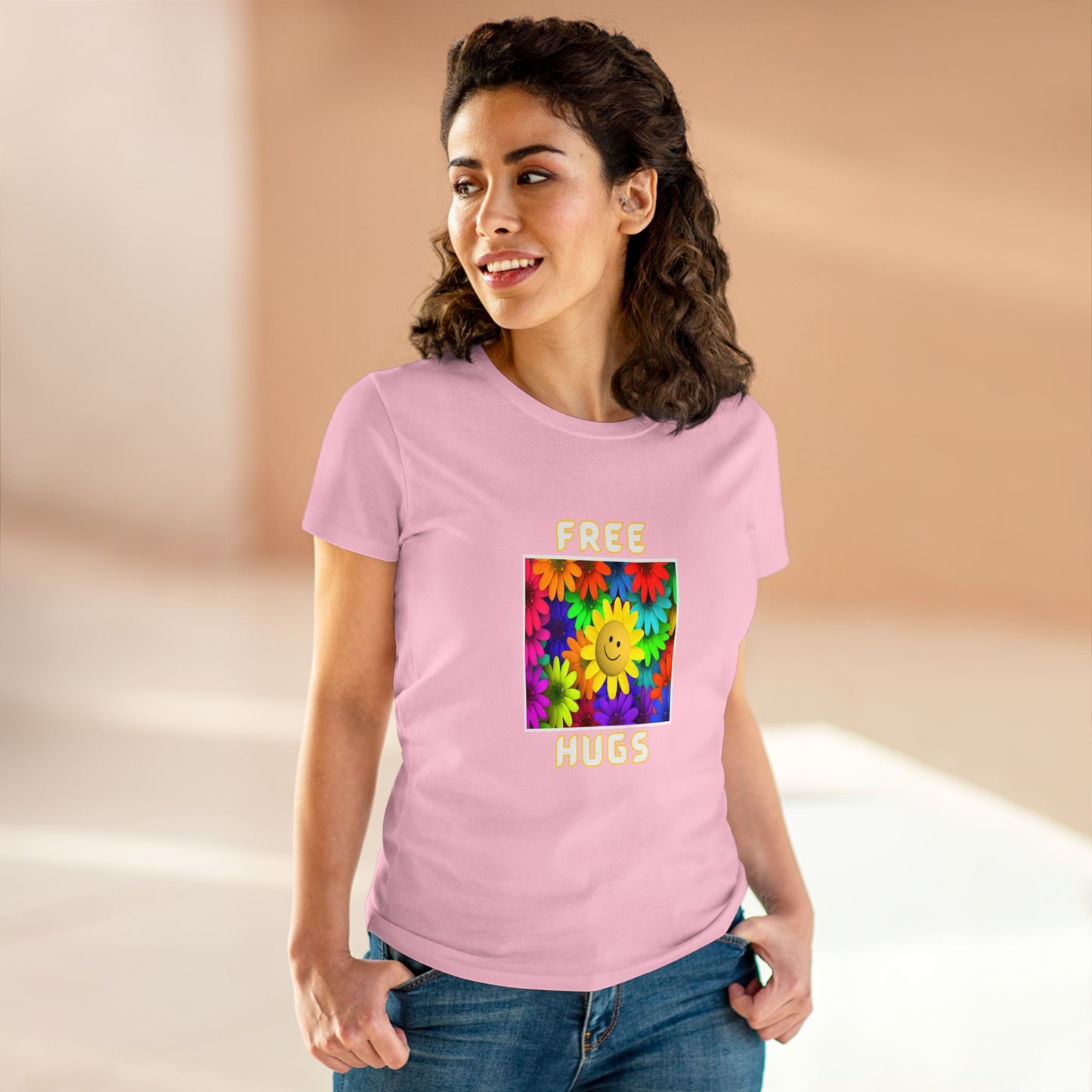 Positive, Art, Colorful, Nature, Flowers, Free Hugs- Adult, Semi-fitted, T-shirt