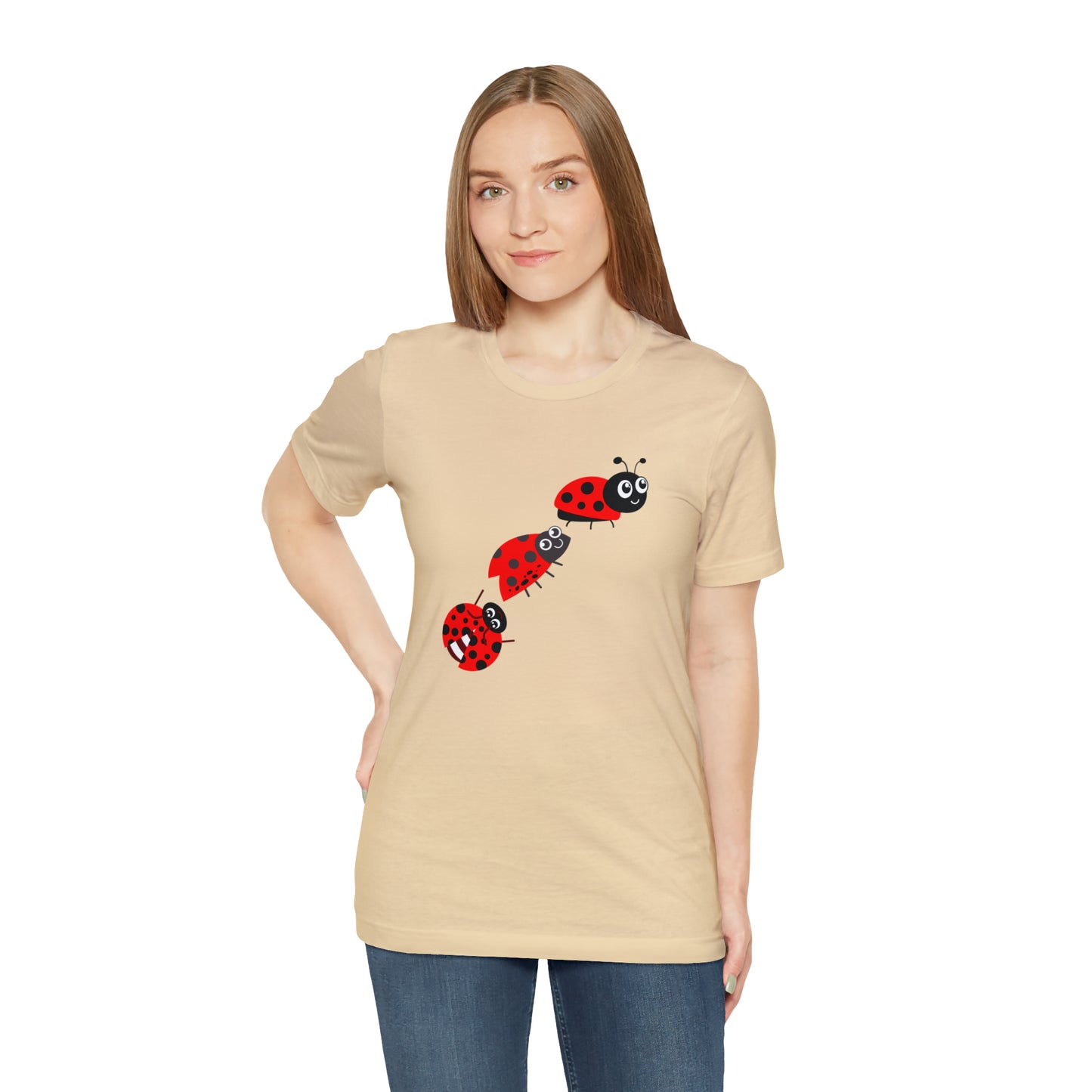 Ladybug Crossing Bug, Flowers, Plants- Adult, Regular Fit, Soft Cotton, T-shirt