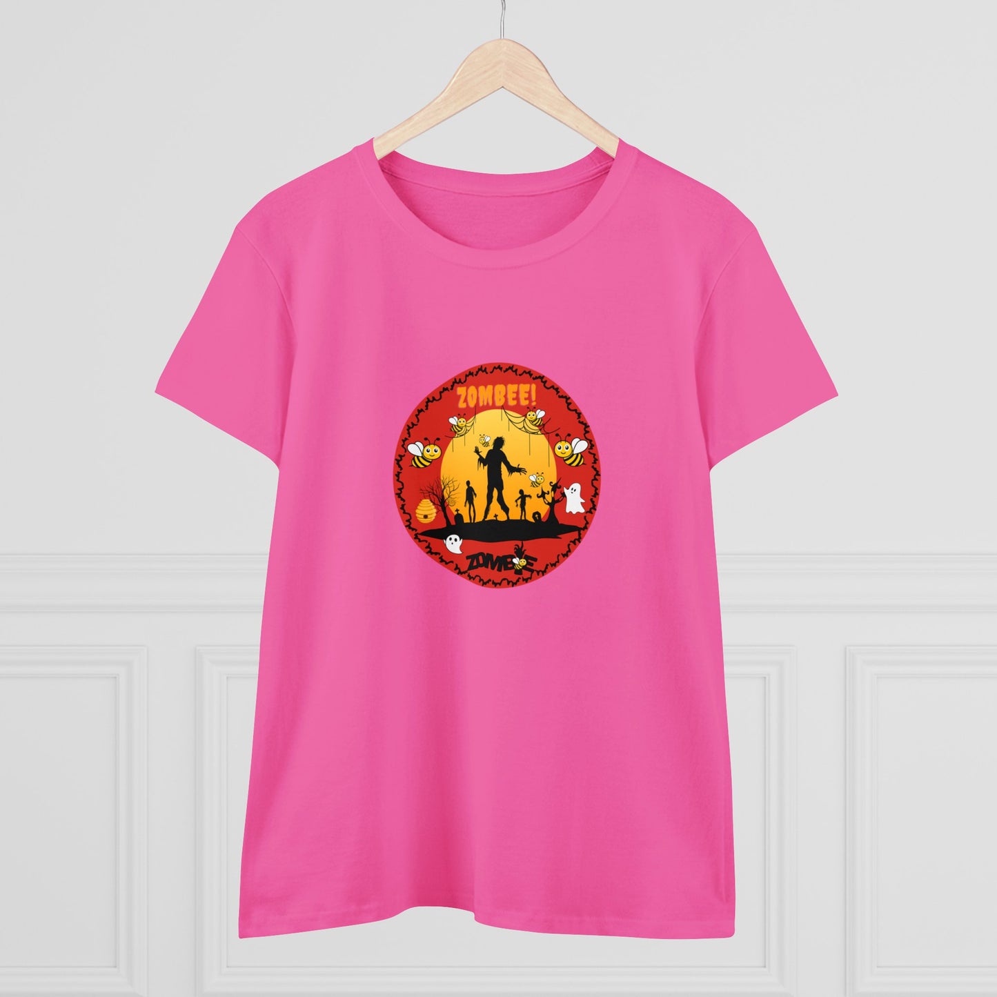 Animals, Bugs, Bee, ZOMBEE, Funny, Holiday, Halloween- Adult, Semi-fitted, Smaller Size Image, T-shirt