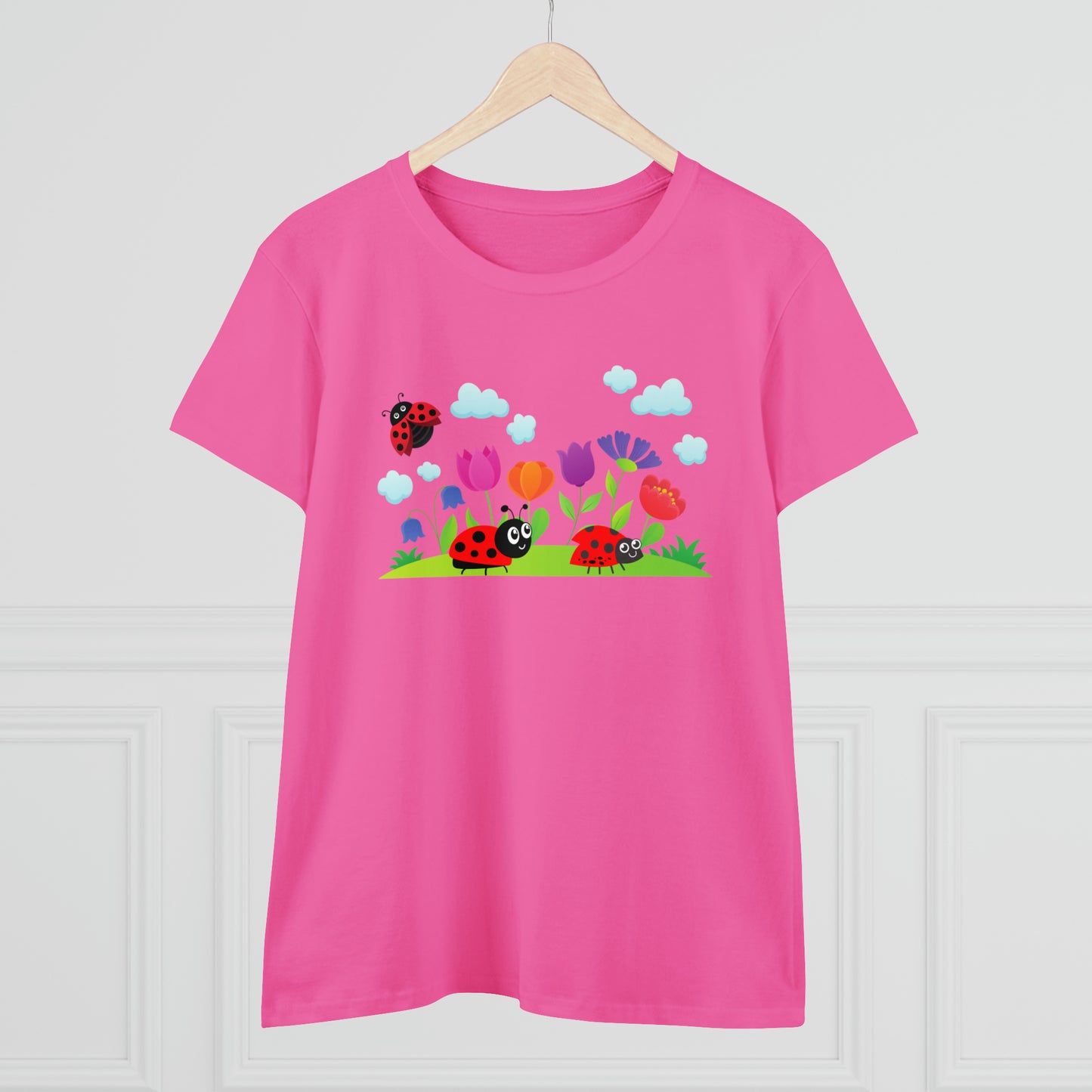 Nature, Flowers, Garden, Ladybug, Bugs-  Adult, Semi-fitted, T-shirt