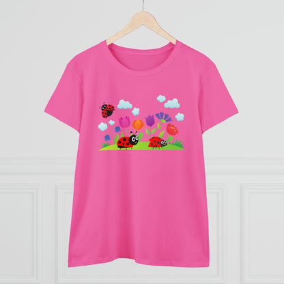 Nature, Flowers, Garden, Ladybug, Bugs-  Adult, Semi-fitted, T-shirt