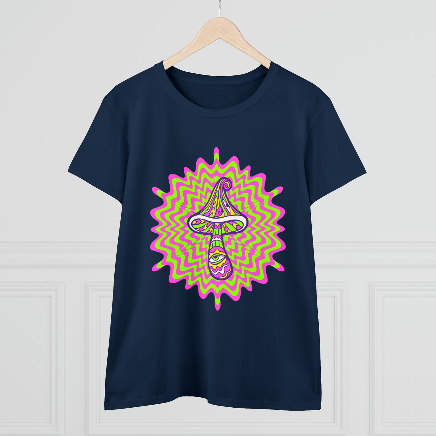Colorful, Retro Mushrooms- Adult, Semi-fitted, Smaller Size Image, T-shirt