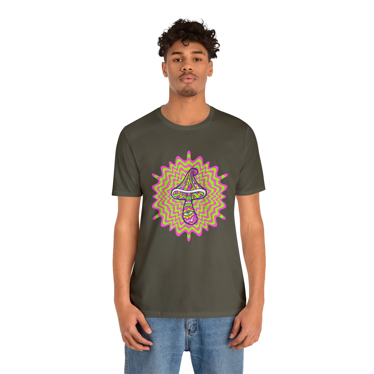 Colorful, Retro Mushrooms T-shirt- Adult, Regular Fit, Soft Cotton, T-shirt