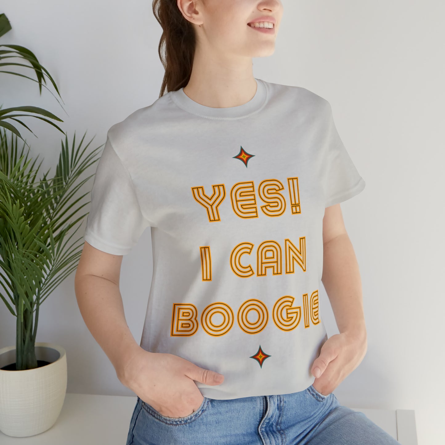 Dance, I Can Boogie, Retro Disco Dance, Words- Adult, Regular Fit, Soft Cotton, Full Size Image, T-shirt