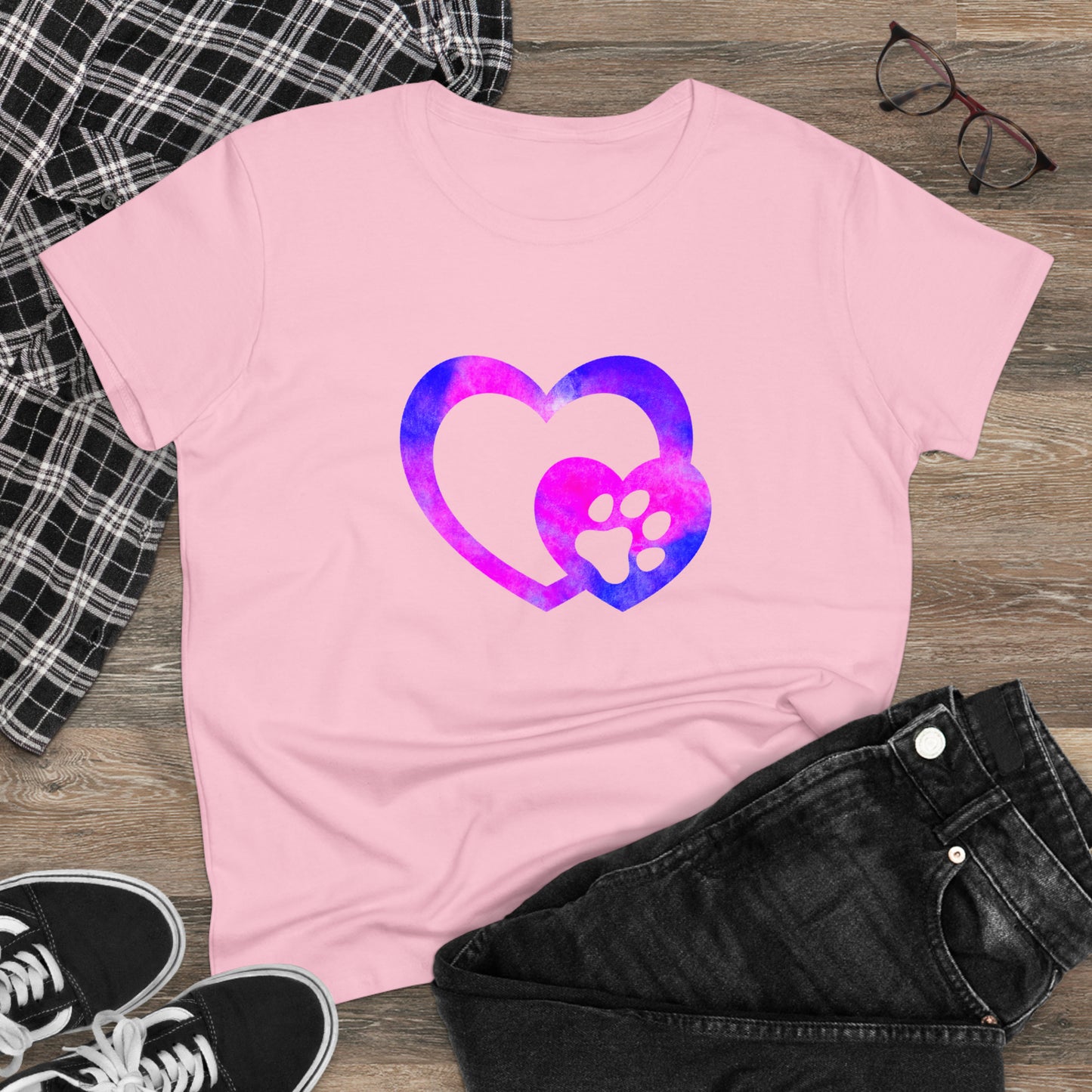 Art, Colorful, Love, Dog Paw- Adult, Semi-fitted, T-shirt