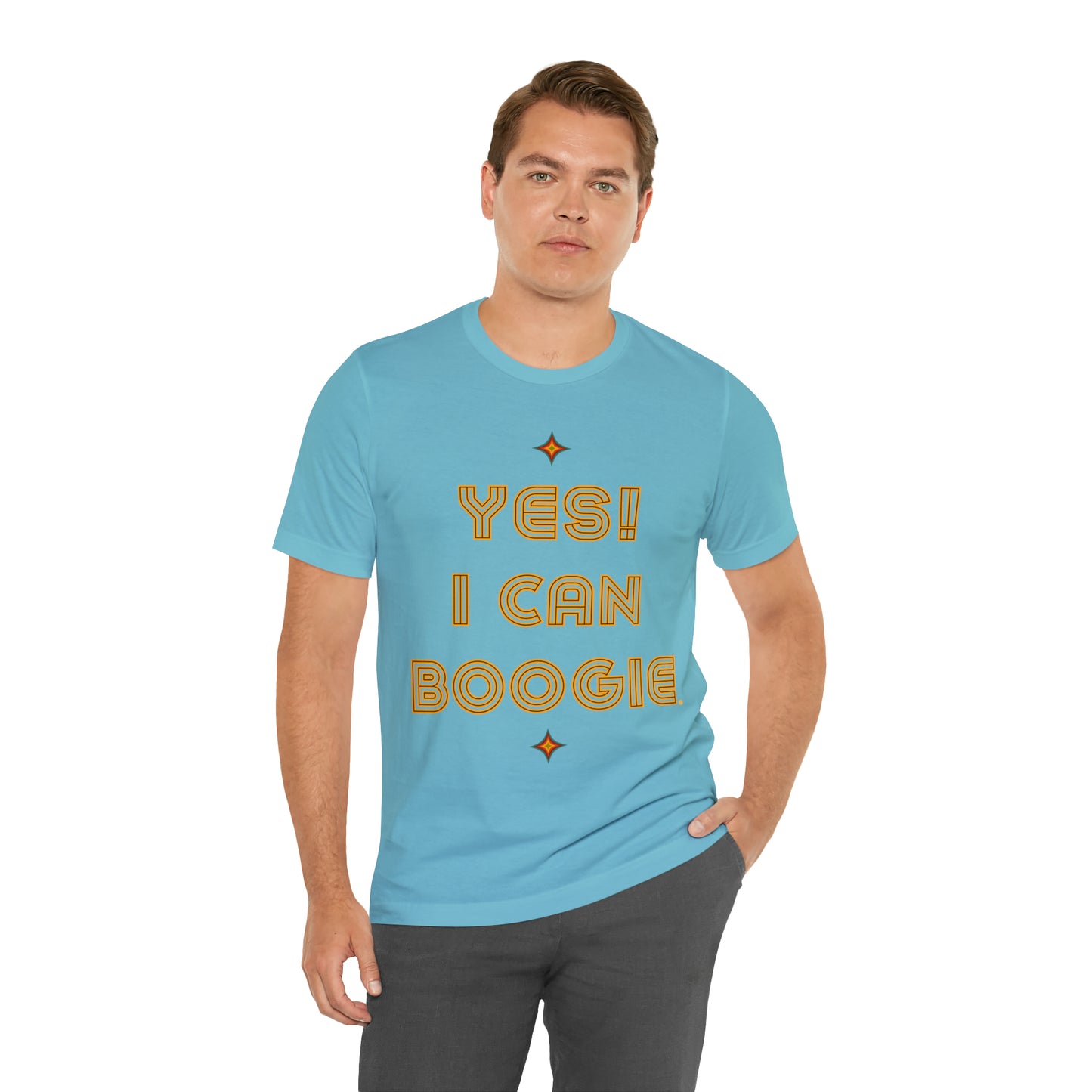 Dance, I Can Boogie, Retro Disco Dance, Words- Adult, Regular Fit, Soft Cotton, Full Size Image, T-shirt