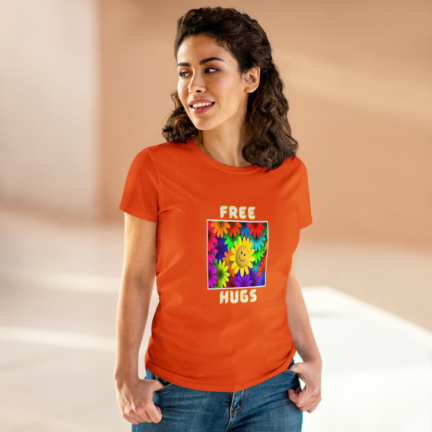 Positive, Art, Colorful, Nature, Flowers, Free Hugs- Adult, Semi-fitted, T-shirt
