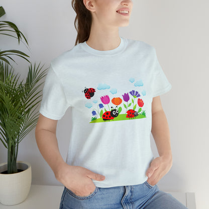 Nature, Plants, Flowers, No words, Ladybug Bugs- Adult, Regular Fit, Soft Cotton, T-shirt