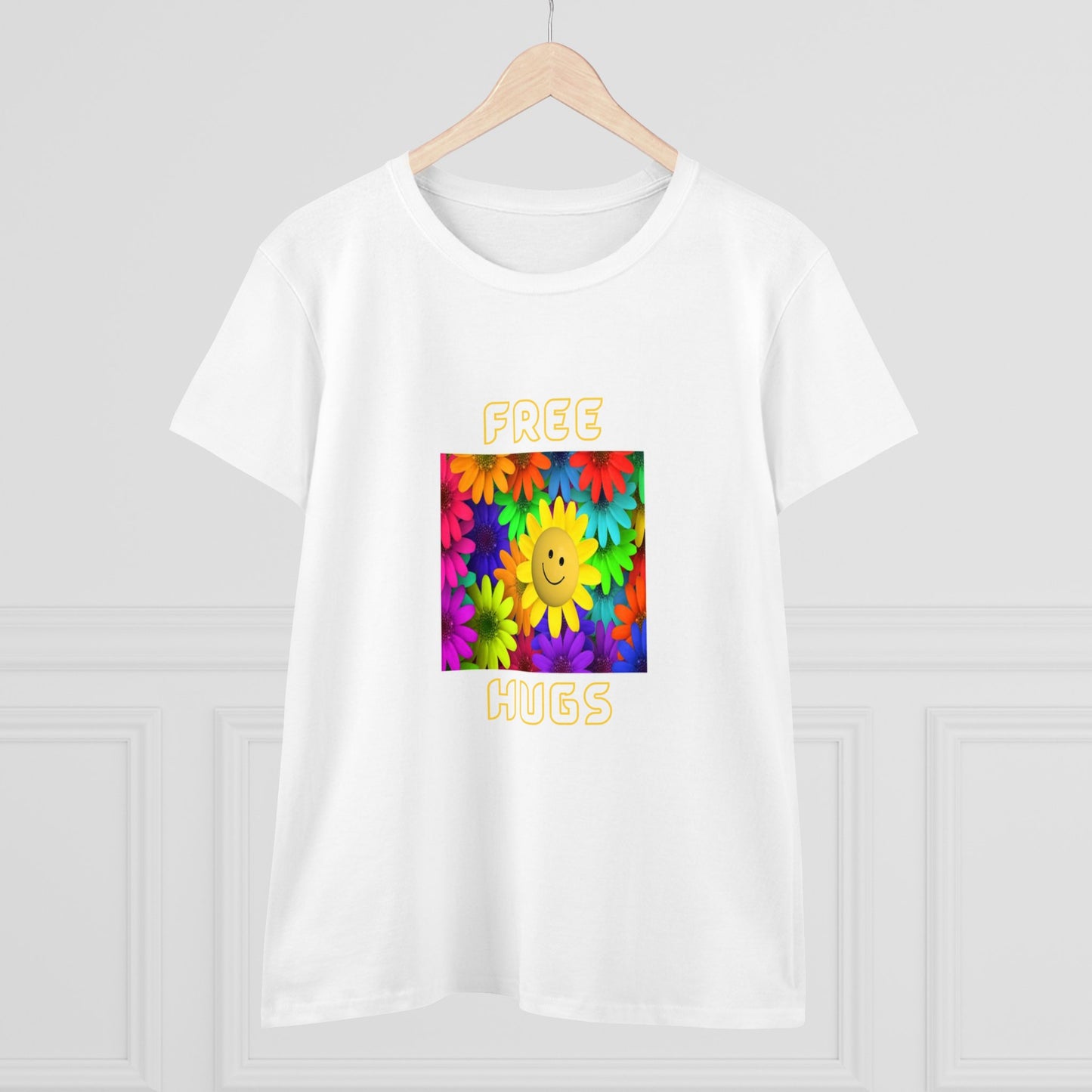 Positive, Art, Colorful, Nature, Flowers, Free Hugs- Adult, Semi-fitted, T-shirt