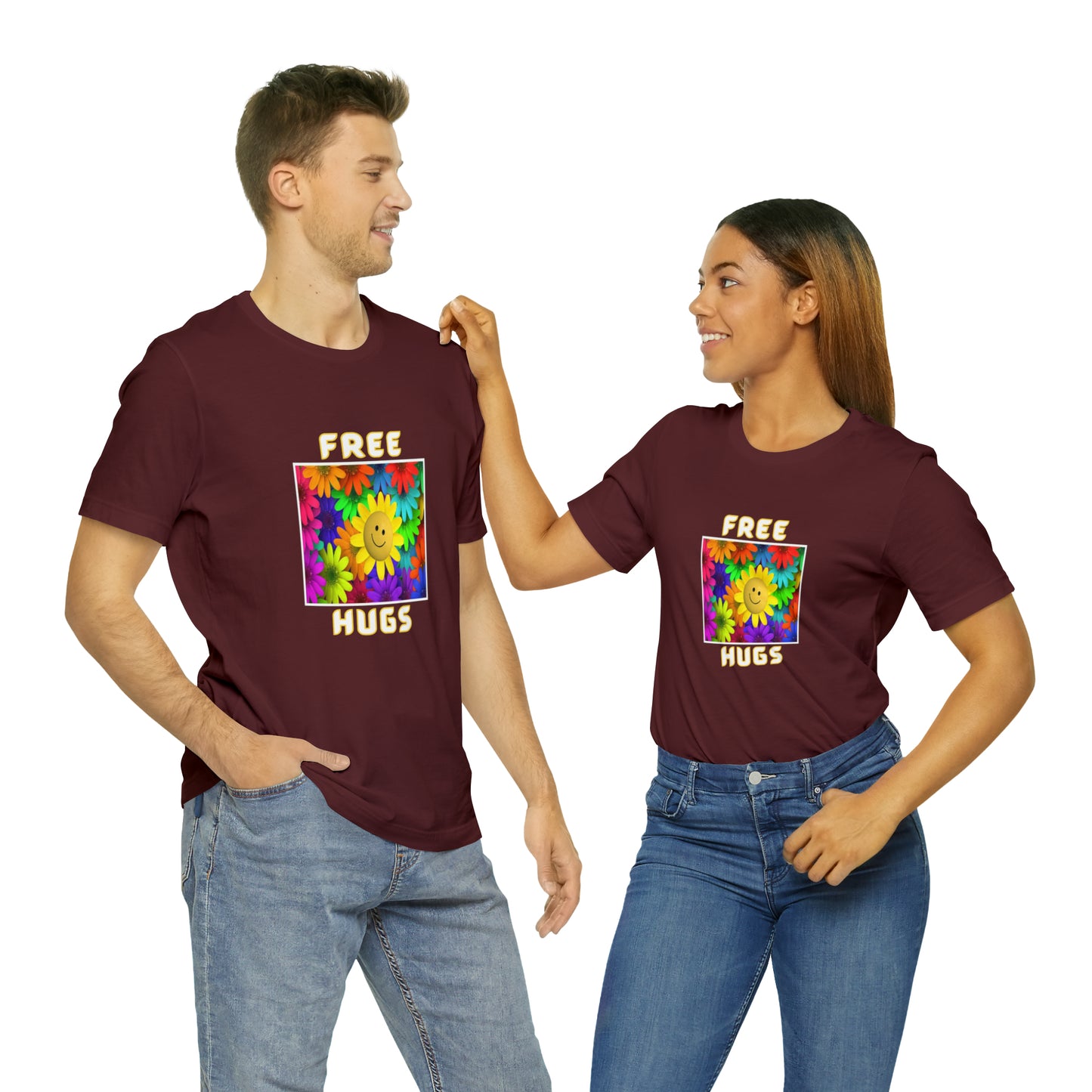 Positive, Art, Colorful, Nature, Flowers, Free Hugs- Adult, Regular Fit, Soft Cotton,  T-shirt