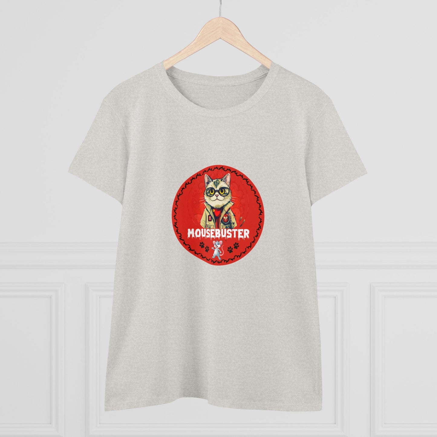 Animals, Cats, Mouse, Mousebuster, Funny, Holiday, Halloween- Adult, Semi-fitted, Smaller Size Image, T-shirt