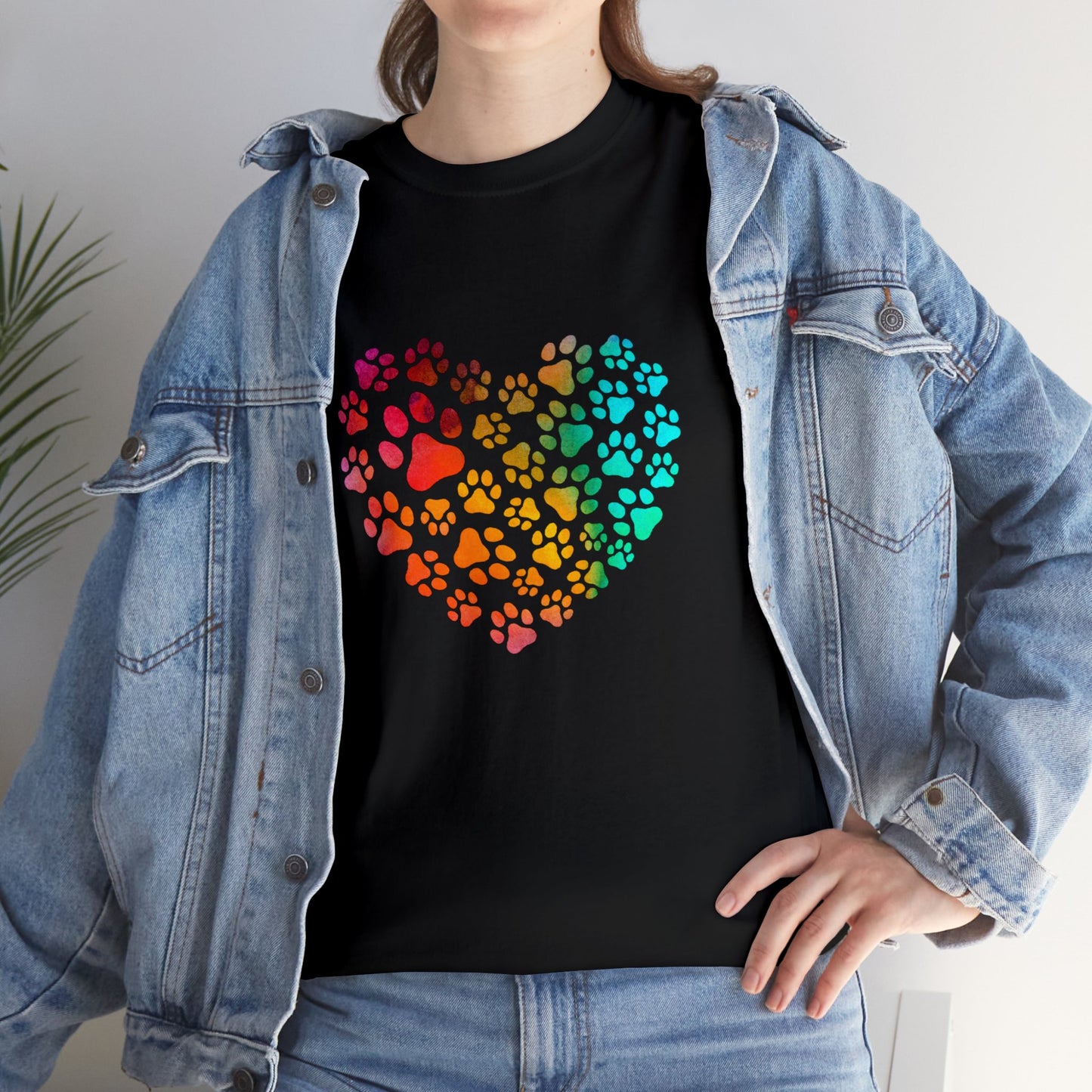 Art, Colorful, Love, Dog Paw Heart Valentine- Adult T-shirt