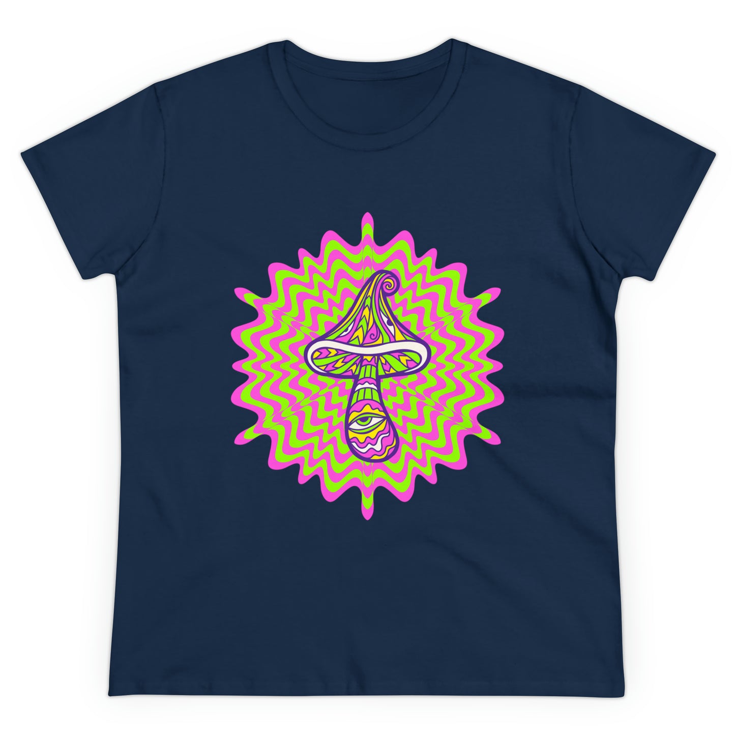 Colorful, Retro Mushrooms- Adult, Semi-fitted, Smaller Size Image, T-shirt