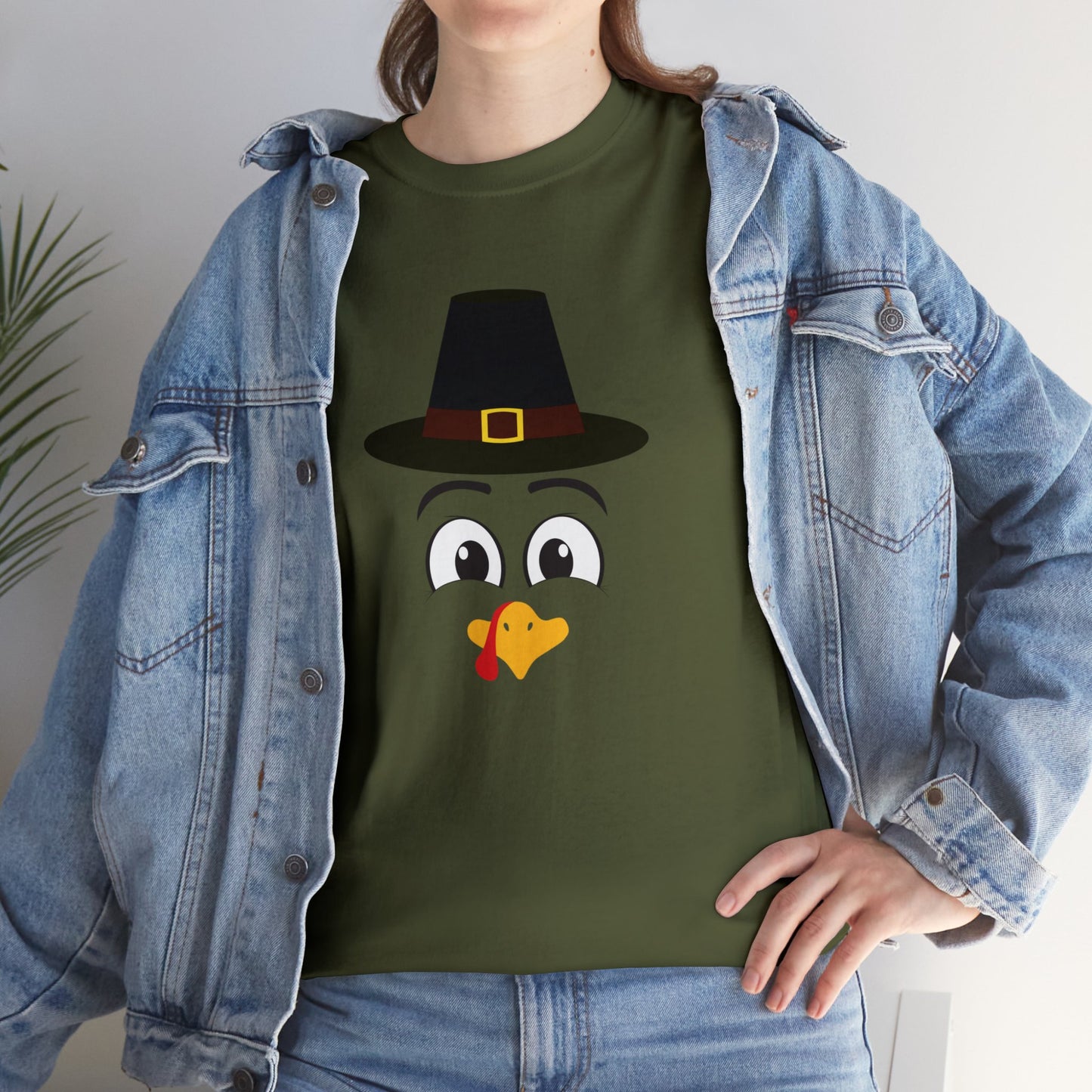 Thanksgiving Funny, Cute Turkey Face, Holiday Hat T-shirt-Unisex Heavy Cotton Tee