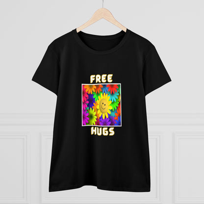 Positive, Art, Colorful, Nature, Flowers, Free Hugs- Adult, Semi-fitted, T-shirt