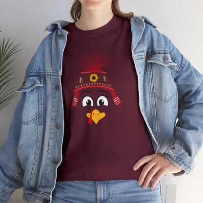 Thanksgiving Funny, Cute Turkey face T-shirt-Unisex Heavy Cotton Tee