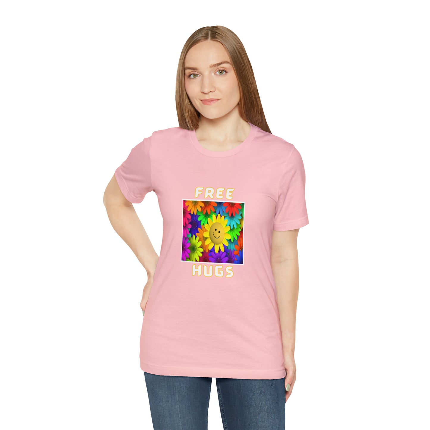 Positive, Art, Colorful, Nature, Flowers, Free Hugs- Adult, Regular Fit, Soft Cotton,  T-shirt