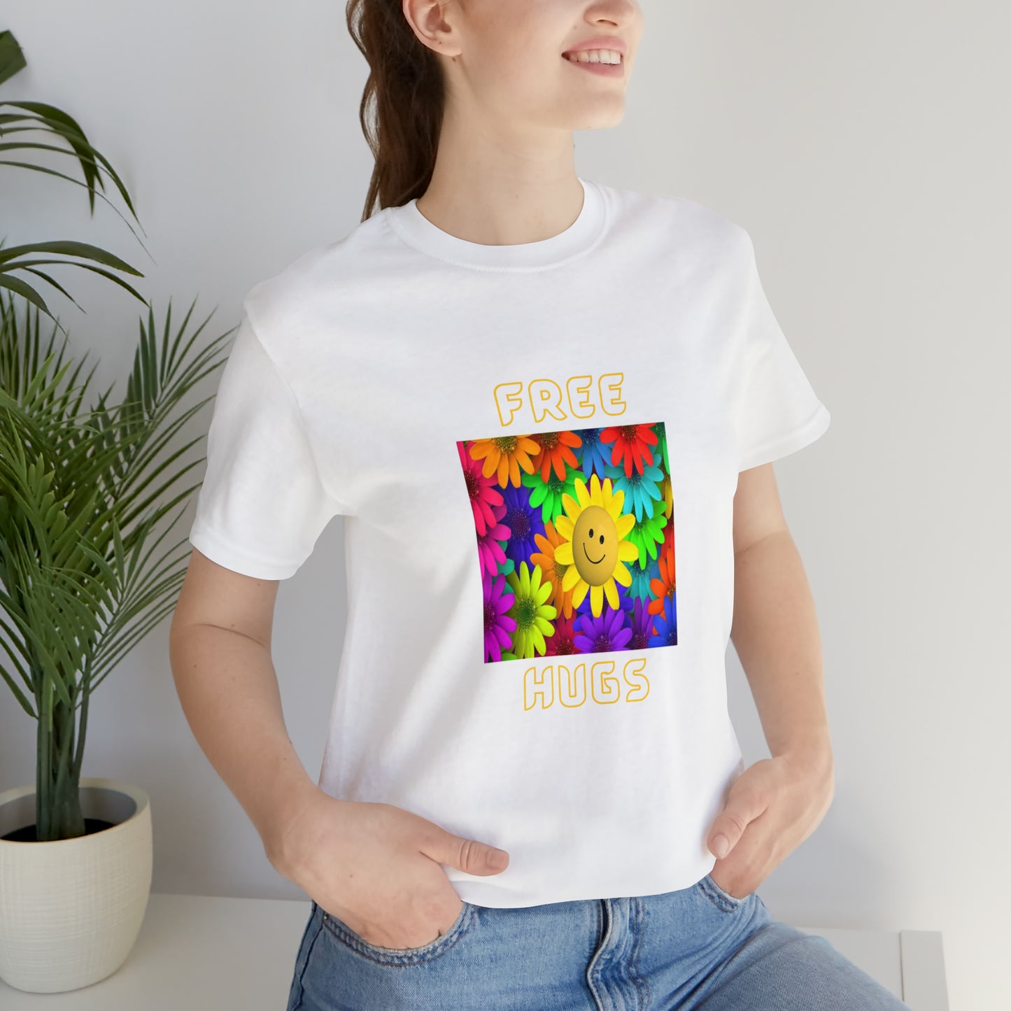 Positive, Art, Colorful, Nature, Flowers, Free Hugs- Adult, Regular Fit, Soft Cotton,  T-shirt
