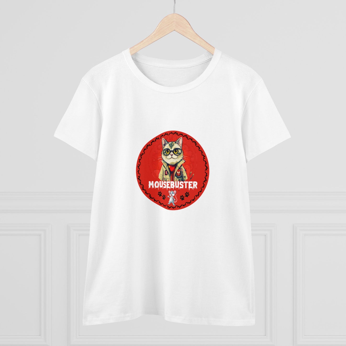 Animals, Cats, Mouse, Mousebuster, Funny, Holiday, Halloween- Adult, Semi-fitted, Smaller Size Image, T-shirt