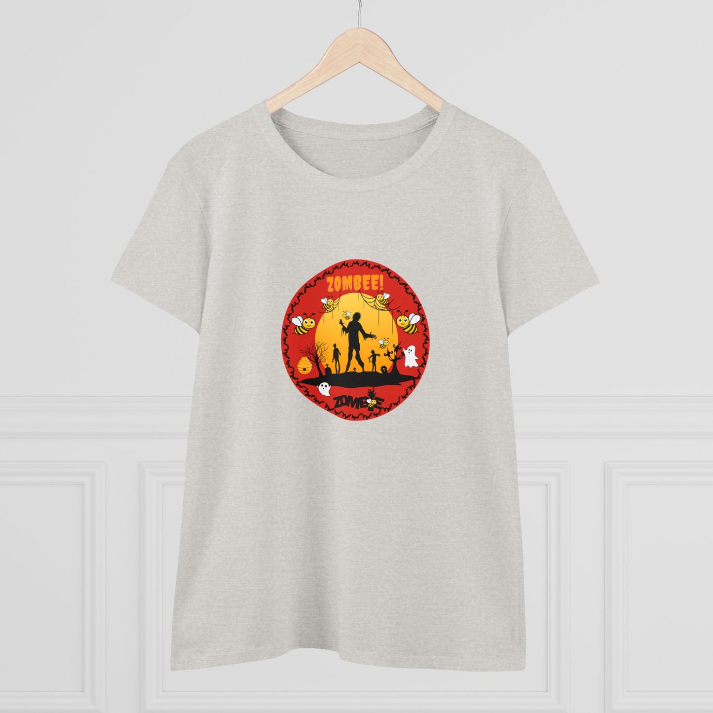 Animals, Bugs, Bee, ZOMBEE, Funny, Holiday, Halloween- Adult, Semi-fitted, Smaller Size Image, T-shirt