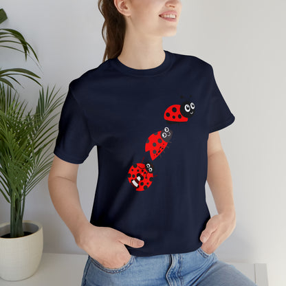 Ladybug Crossing Bug, Flowers, Plants- Adult, Regular Fit, Soft Cotton, T-shirt