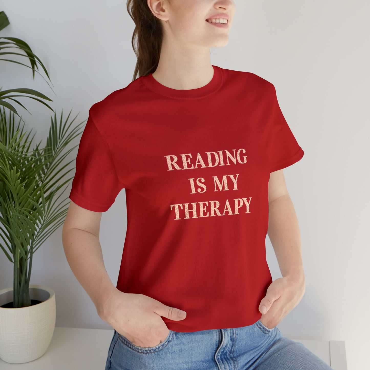 Hobby, Reading Is My Therapy, Words, Books- Adult, Regular Fit, Soft Cotton, Smaller Size Image T-Shirt