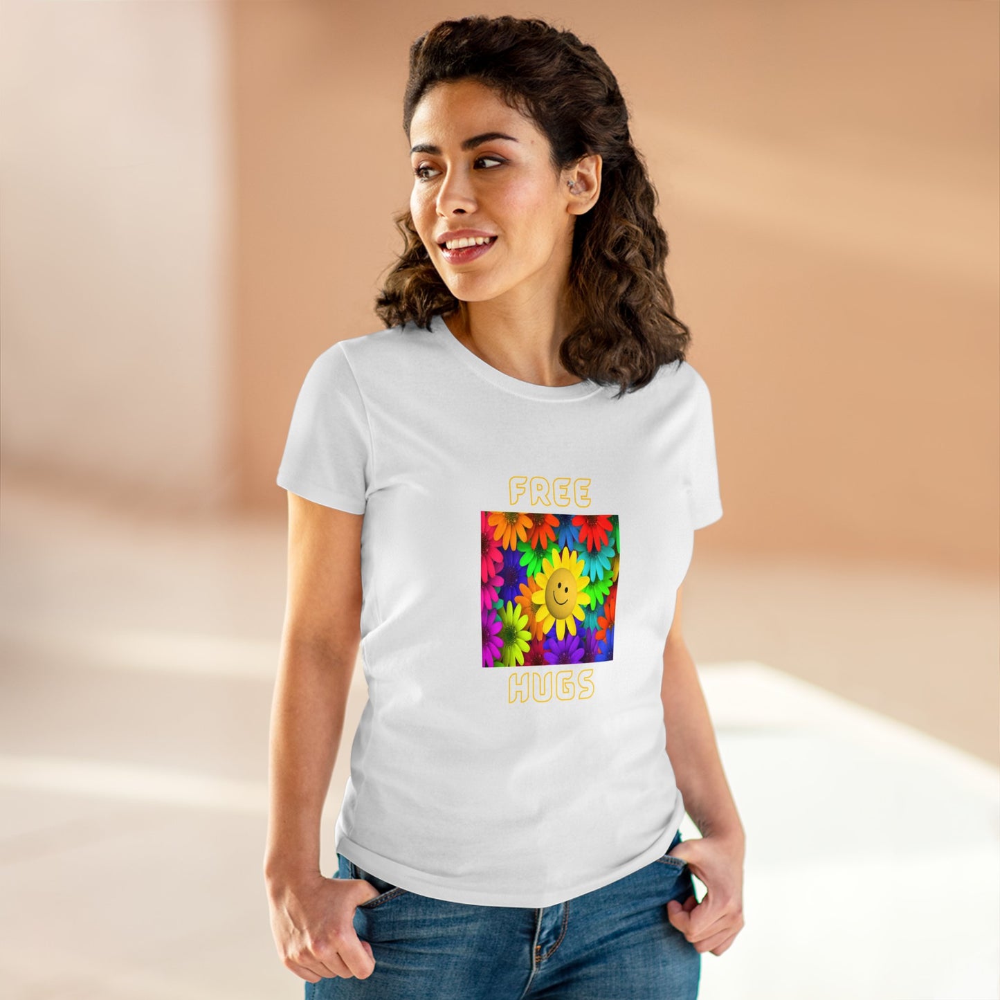 Positive, Art, Colorful, Nature, Flowers, Free Hugs- Adult, Semi-fitted, T-shirt